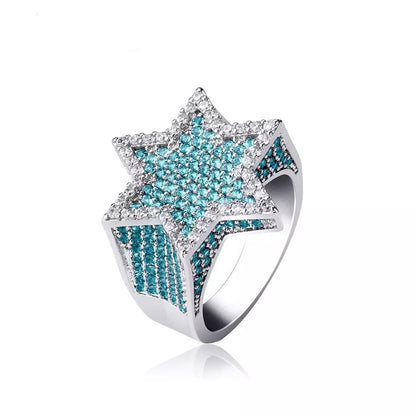Iced Out Blue Star Ring