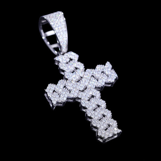 Silver Moissanite Diamond Cuban Cross Pendant