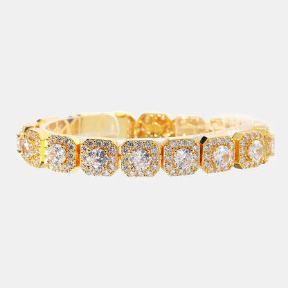 Gold Plated Iced Out Clustered Tennis Bracelet