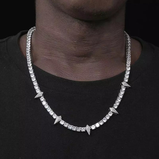6MM WHITE GOLD PLATED SPIKED TENNIS CHAIN