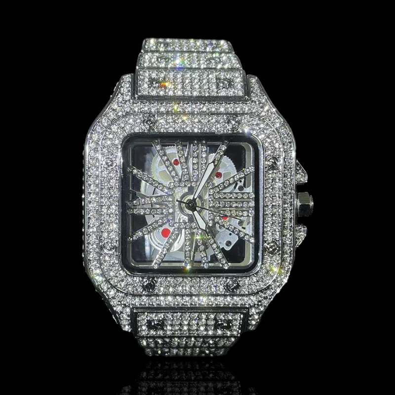 Fully Iced Out King Square Skeleton Watch