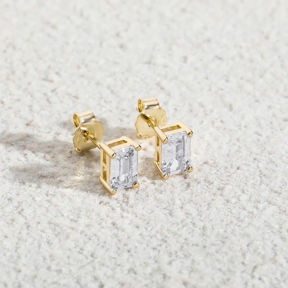 Gold Plated Baguette Diamond Earrings