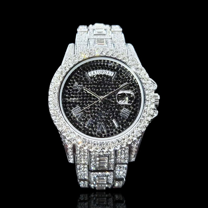 Diamond Day-Date Watch with Black Dial