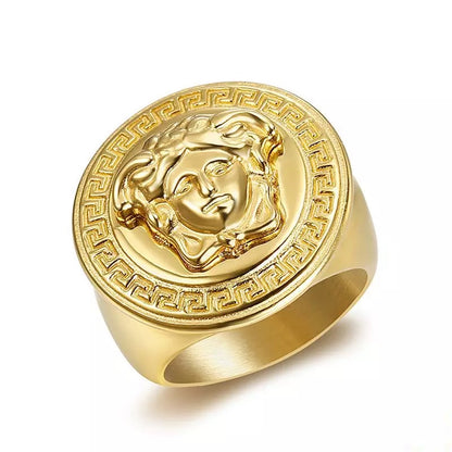 Gold Plated Round Medusa Ring