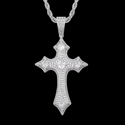 925 Silver Cross Pendant with large diamonds