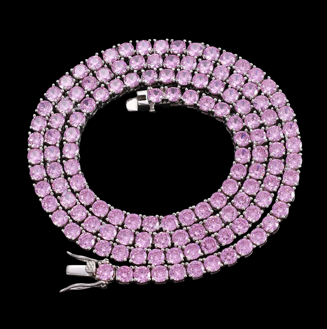 White Gold Plated Tennis Necklace with Pink Diamonds