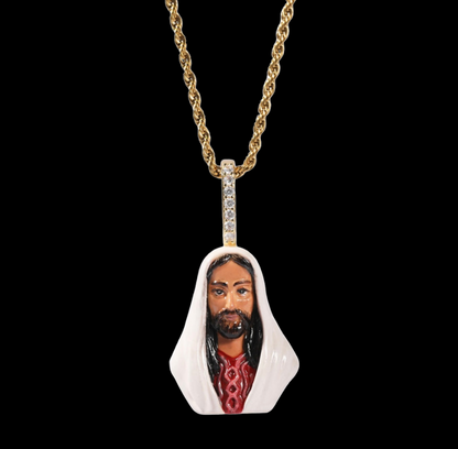Gold Plated Jesus Pendant with enamel paint