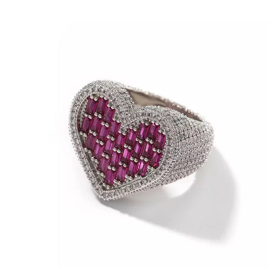 Paarse Baguette Diamanten Hart Ring