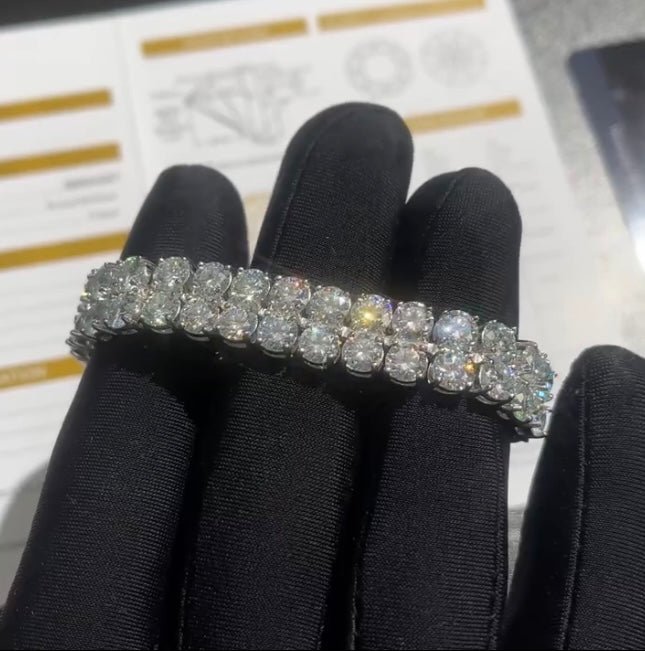 8mm Double Row Silver Moissanite Diamond Tennis Bracelet