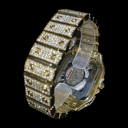Fully Iced Out Gold Plated King Square Skeleton Horloge