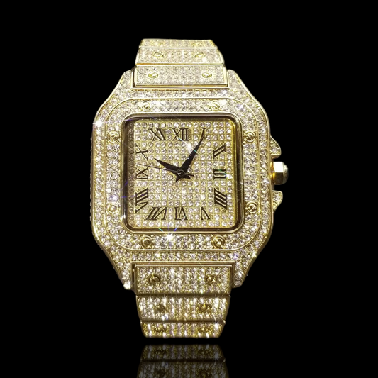 Fully Iced Out Gold plated King Square Horloge