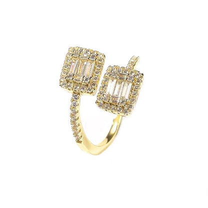Gold Plated Two Sparkling Squares Ring