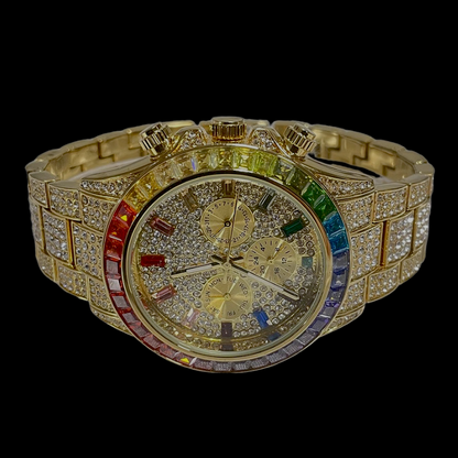 Iced Out Rainbow Chronograph Watch