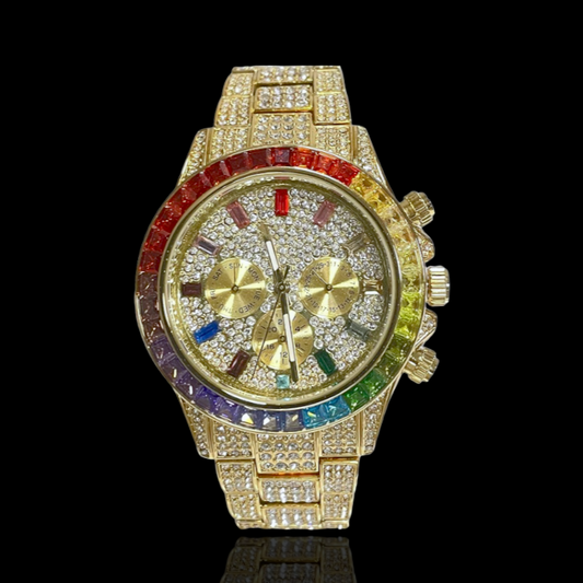 Iced Out Rainbow Chronograph Watch