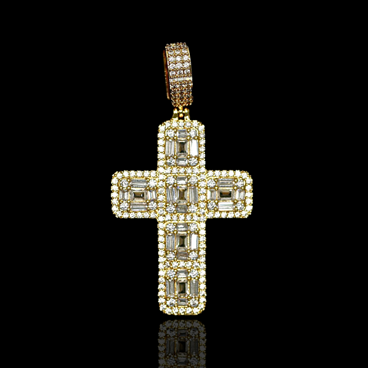 Pendentif croix diamant baguette plaqué or