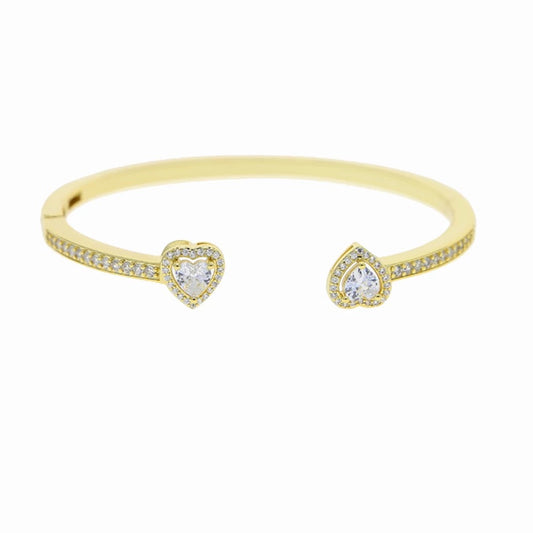Gold Plated Two Sparkling Hearts Bangle