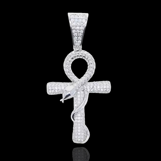 Iced Out Ankh Snake Cross Pendant 
