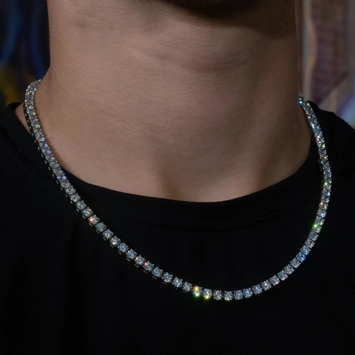 4mm Silver Moissanite Diamond Tennis Necklace