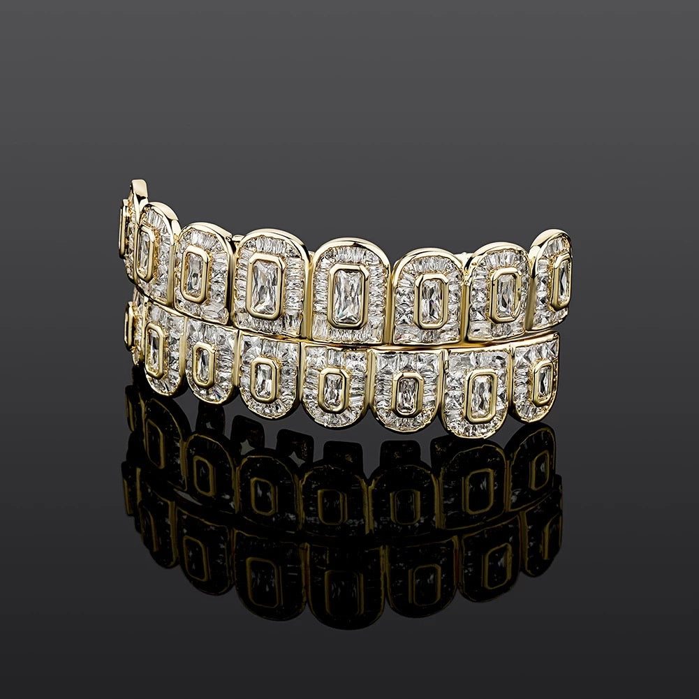 Premium Gold plated Iced Baguette Grillz Set