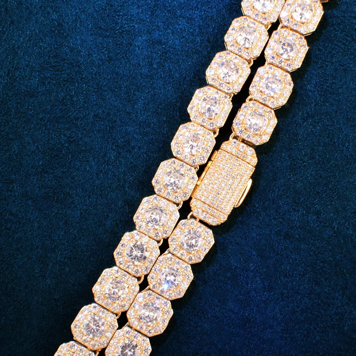 10mm Gold Plated Ultra Iced Out Clustered Tennis Chain