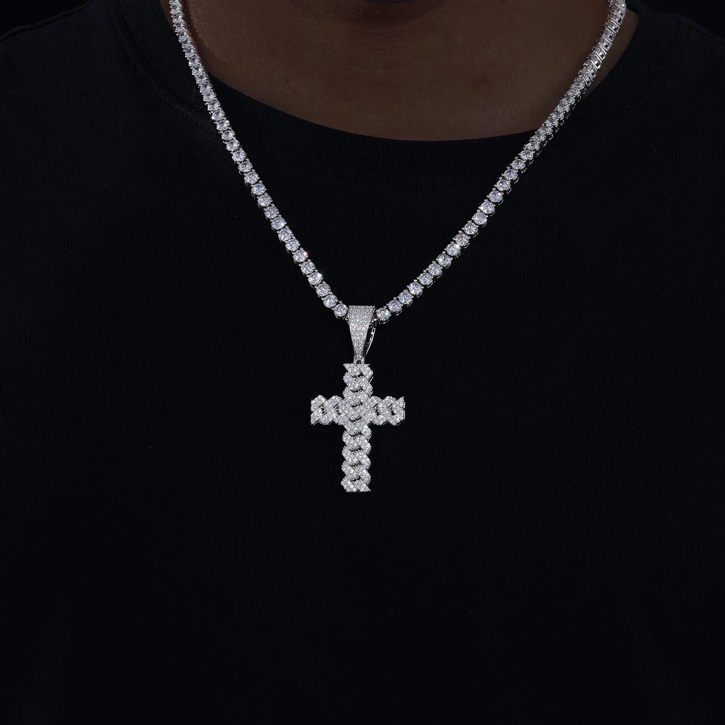 Pendentif croix cubaine diamant moissanite argent