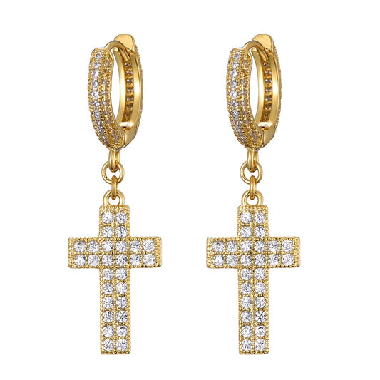 Gold Plated Iced Out Kruis Oorringen