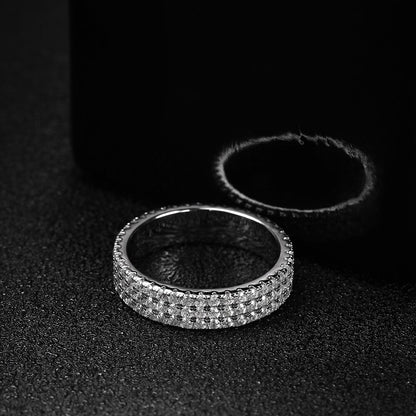 Triple Row Silver Moissanite Diamond Ring