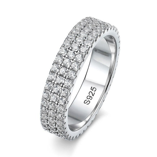 Triple Row Zilveren Moissanite Diamanten Ring