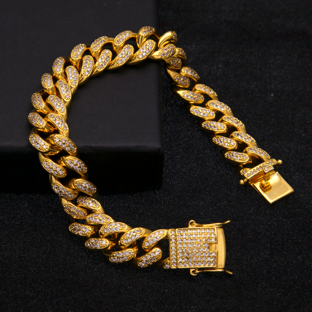 12mm Gold Plated Iced Out Miami Cuban Bracelet
