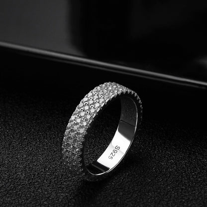 Triple Row Zilveren Moissanite Diamanten Ring