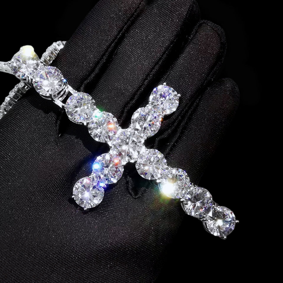 Pendentif croix tennis diamant XL